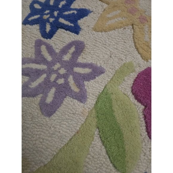 Pottery Barn Kids 100% Wool NAOMI FLORAL ROUND RUG 5 FT Round FAIR TRADE- READ - Picture 6 of 16